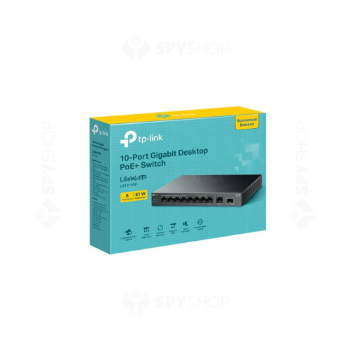 Switch cu 9 porturi Gigabite TP-Link LS1210GP, 20 Gbps, 14.88 Mpps, 250 m, plug&play, PoE 