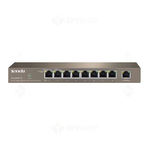 Switch cu 9 porturi Tenda TEG1009P-EI, 18 Gbps, 1.48 Mpps, 4000 MAC, PoE, fara management