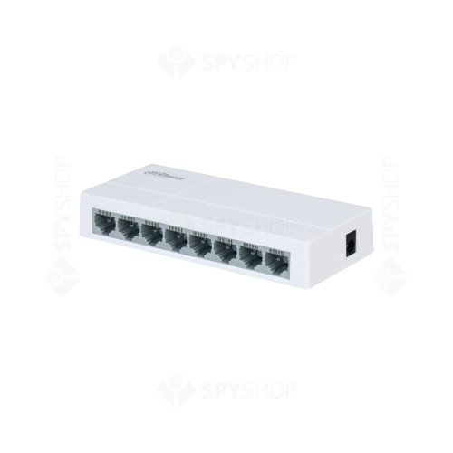 Switch Ethernet cu 8 porturi Dahua PFS3008-8ET-L, 100 Mbps, 2K MAC, Fara management