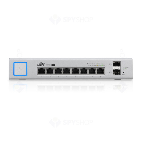 Switch Gigabit cu 8 porturi Ubiquiti UniFi US-8-150W, 20 Gbps, 2 porturi SFP, cu management, PoE