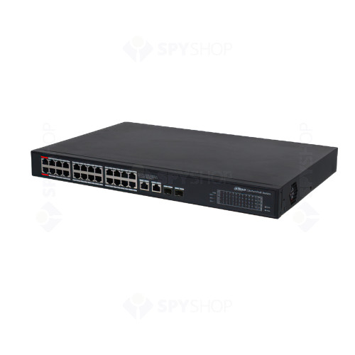 Switch inteligent PoE Gigabit cu 24 Porturi Dahua PFS3228-24GT-360-V2, 100 Mbps, 2K MAC, Fara management