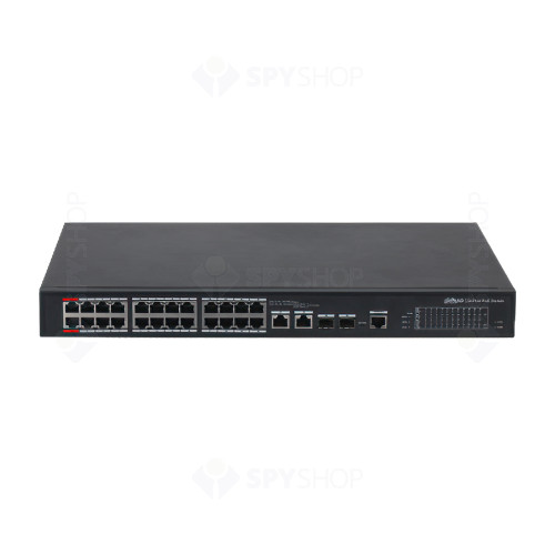 Switch PoE cu 24 porturi Dahua PFS4226-24ET-360-V3, 100 Mbps, 4K MAC, Cu management