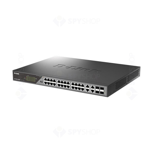 Switch rackabil Gigabit D-Link DSS-200G-28MP, 24 porturi, 56 Gbps, PoE, cu management 