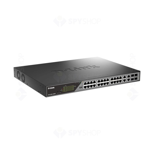 Switch rackabil Gigabit D-Link DSS-200G-28MP, 24 porturi, 56 Gbps, PoE, cu management 