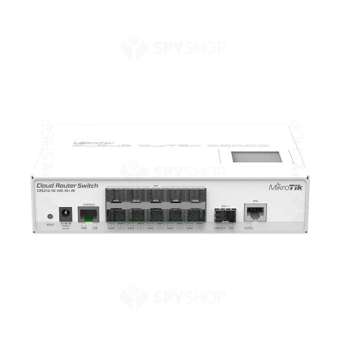 Switch smart MikroTik CRS212-1G-10S-1S+IN, 1 port Gigabit, 10 porturi SFP, 1 port SFP+, 1 port consola RJ45, 10/100/1000 Mbps, 8-30V DC