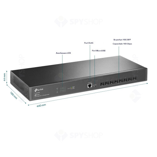 Switch rackabil cu  8 porturi SFP TP-Link JetStream TL-SX3008F, 160 Gbps, 119.4 Mpps, Omada, cu management
