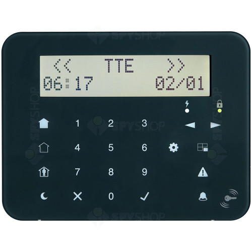 Tastatura LCD cu touch si cititor de proximitate Teletek Eclipse LCD32 S, 8 partitii, 32 zone, 1 intrare, 1 iesire PGM