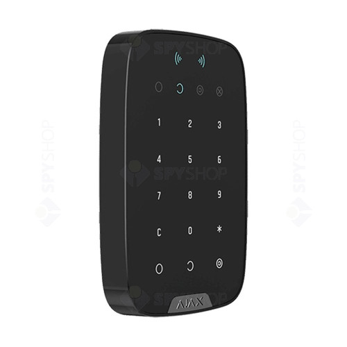 Tastatura touch LED wireless cu cititor de proximitate Ajax KeyPad Plus BL, 868 MHz, RF 1700 m, negru