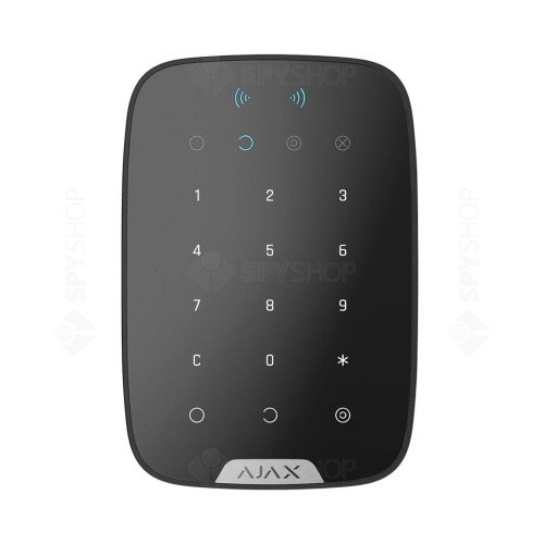 Tastatura touch LED wireless cu cititor de proximitate Ajax KeyPad Plus BL, 868 MHz, RF 1700 m, negru