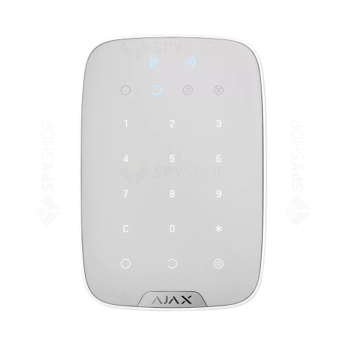 Tastatura touch LED wireless cu cititor de proximitate Ajax KeyPad Plus WH, 868 MHz, RF 1700 m, alb