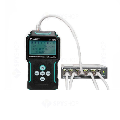 Tester pentru cablu si retea PoE Pro'sKit MT-7076, ecran LCD, baterie Li-ion
