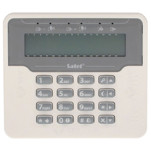 Tastatura LCD Satel VERSA-LCDM-WH, 3 butoane functionale, taste dedicate, buzzer