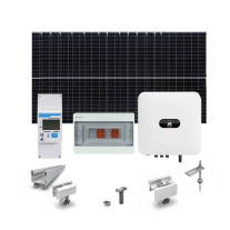 Sistem fotovoltaic 5 kW, invertor monofazat Hibrid WiFi si 12 panouri Canadian Solar, 120 celule, 455 W, pe structura de metal