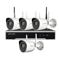 Sistem supraveghere exterior IP WiFi Hikvision ColorVu AcuSense KIT-HK-WF-8EXT2MP30AL, 2 MP, 2.8 mm, slot card, lumina alba 30 m