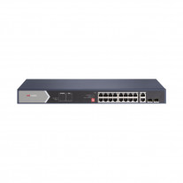 Switch cu 16 porturi Gigabit Hikvision DS-3E0520HP-E, 2 porturi fibra optica, 40 Gbps, 29.76 Mpps, 8000 MAC, PoE, fara management