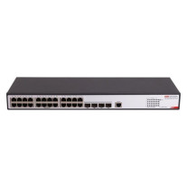 Switch cu 24 porturi RJ45 Hikvision DS-3E2728-HI-24T4X, 128 Gbps, 95.24 Mpps, 32000 MAC, 4 port-uri fibra optica 10G, cu management