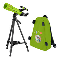 Set telescop refractor pentru copii 70/400 si rucsac Bresser Junior, verde