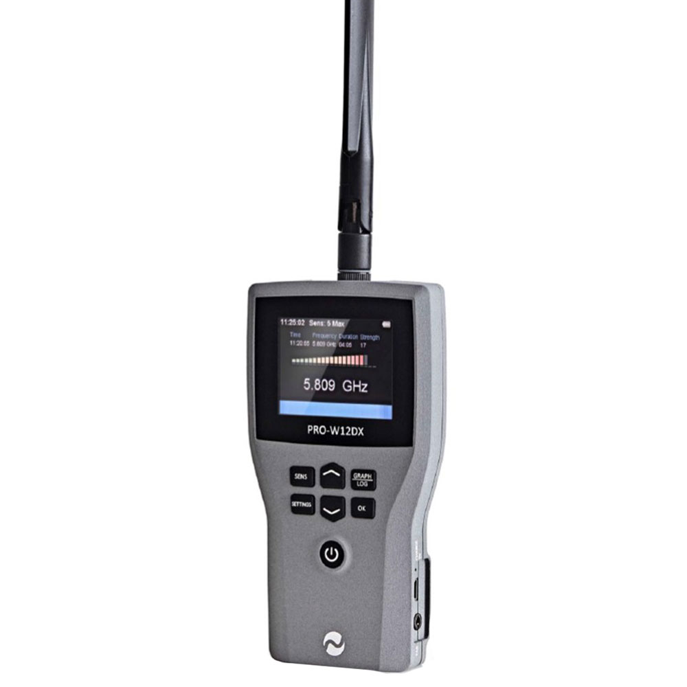 Detector profesional de frecvente JJN Digital PRO-W12DX, dispozitive 3G/4G/5G, Wi-Fi, GPS, ecran 2.5 inch, 1 – 12.000 MHz, autonomie 8 ore spy-shop
