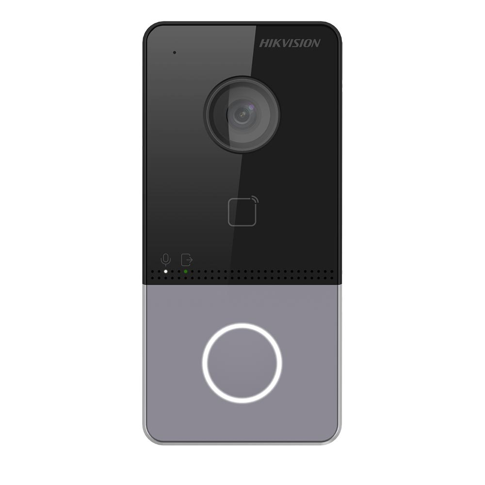 Videointerfon de exterior Hikvision DS-KV6113-WPE1(C), 2 MP, card reader, 1 familie, PoE, aparent aparent imagine noua