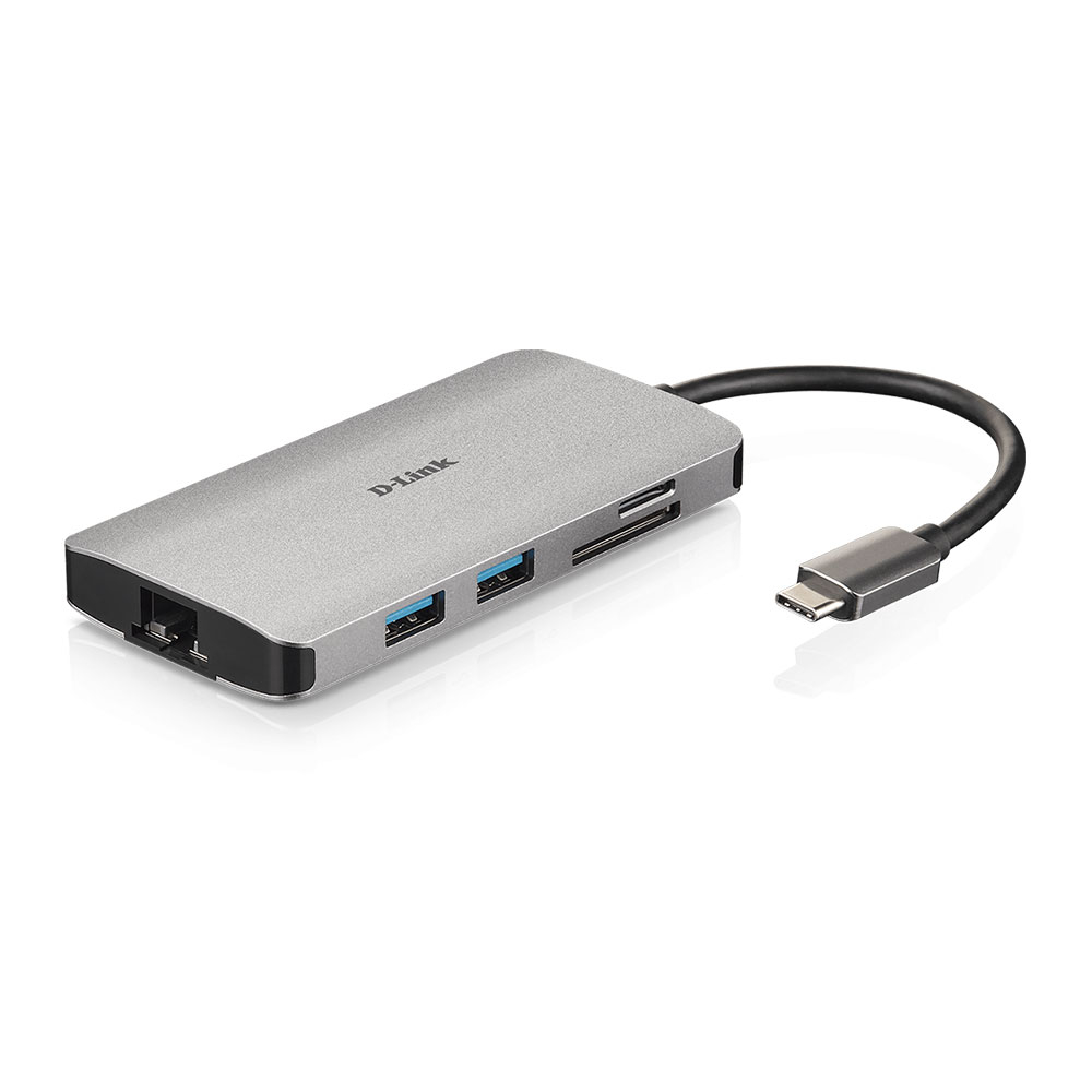 Hub D-Link DUB-M810, 8 in 1 USB-C, HDMI, RJ45, slot card, plug and play and imagine noua tecomm.ro