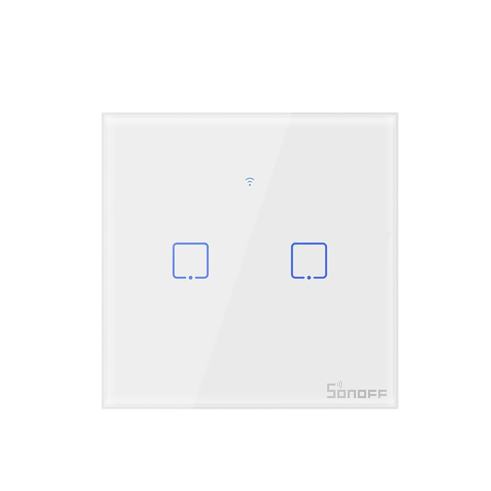 Intrerupator touch smart dublu WiFi Sonoff TX T0EU2C, 2.4 GHz, alb la reducere SONOFF