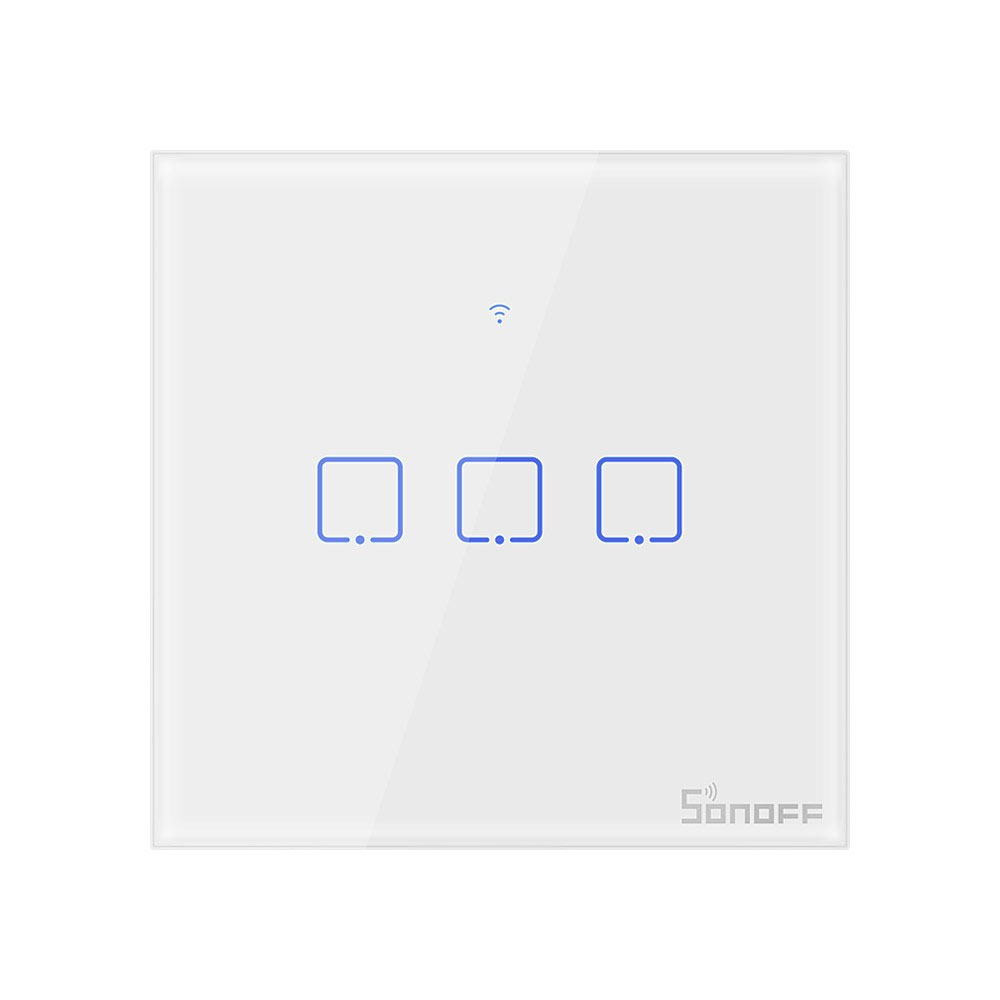 Intrerupator touch smart triplu WiFi Sonoff TX T0EU3C, 2.4 GHz, alb la reducere SONOFF