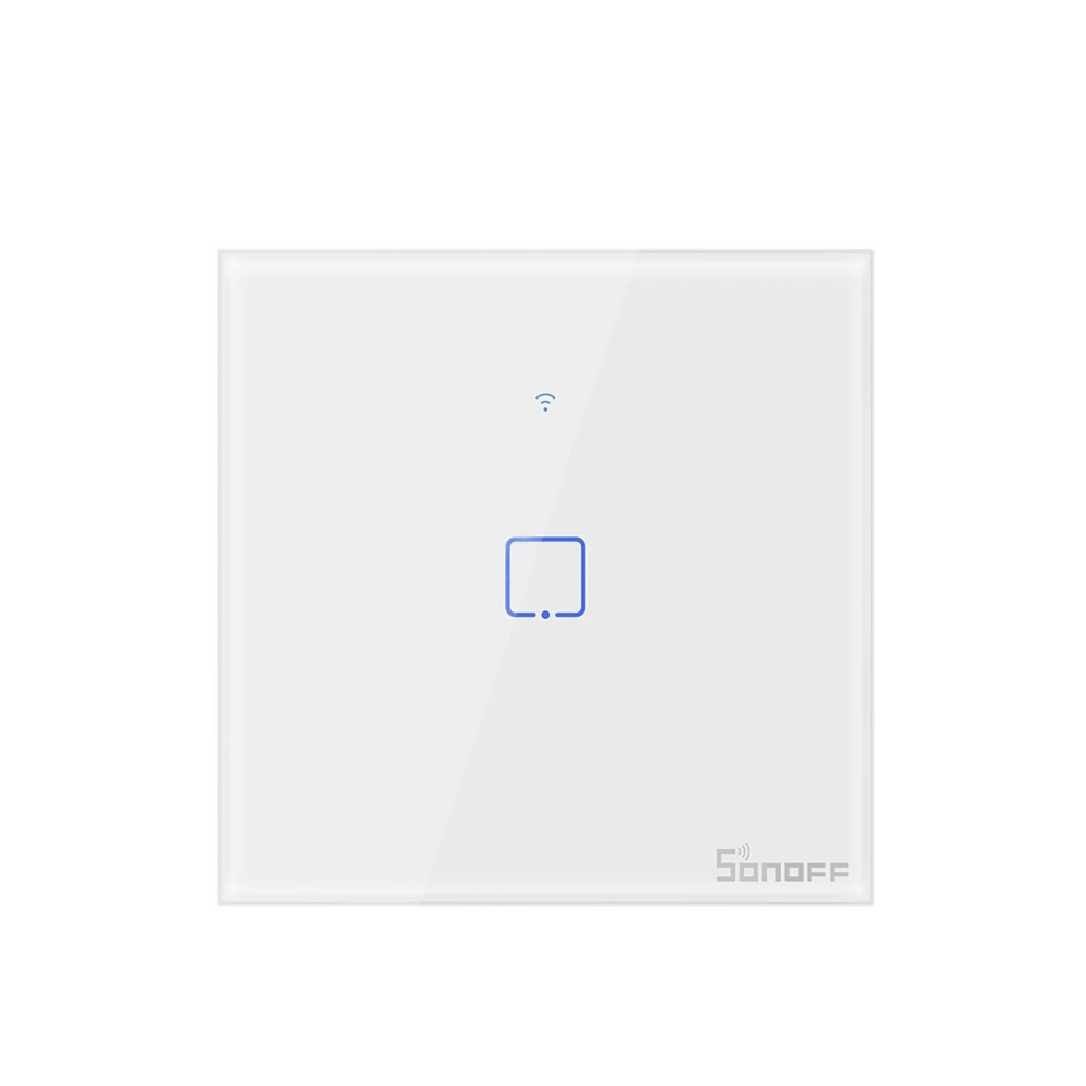 Intrerupator touch smart simplu WiFi Sonoff TX T0EU1C, 2.4 GHz, alb la reducere 2.4