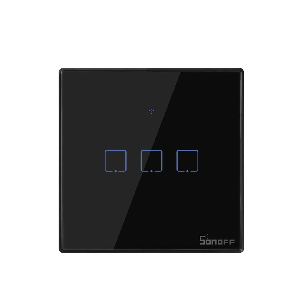 Intrerupator touch smart triplu WiFi Sonoff TX T3EU3C, 2.4 GHz, 433 MHz, negru 2.4 imagine noua tecomm.ro