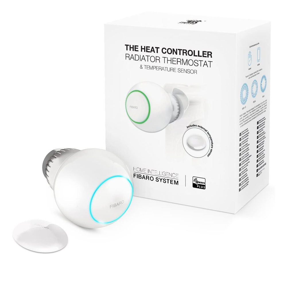 Kit cap termostatic cu senzor de temperaura Fibaro Heat Controller Starter Pack ZW5, Z-Wave Plus, 868/869 MHz, precizie 0.5 grade