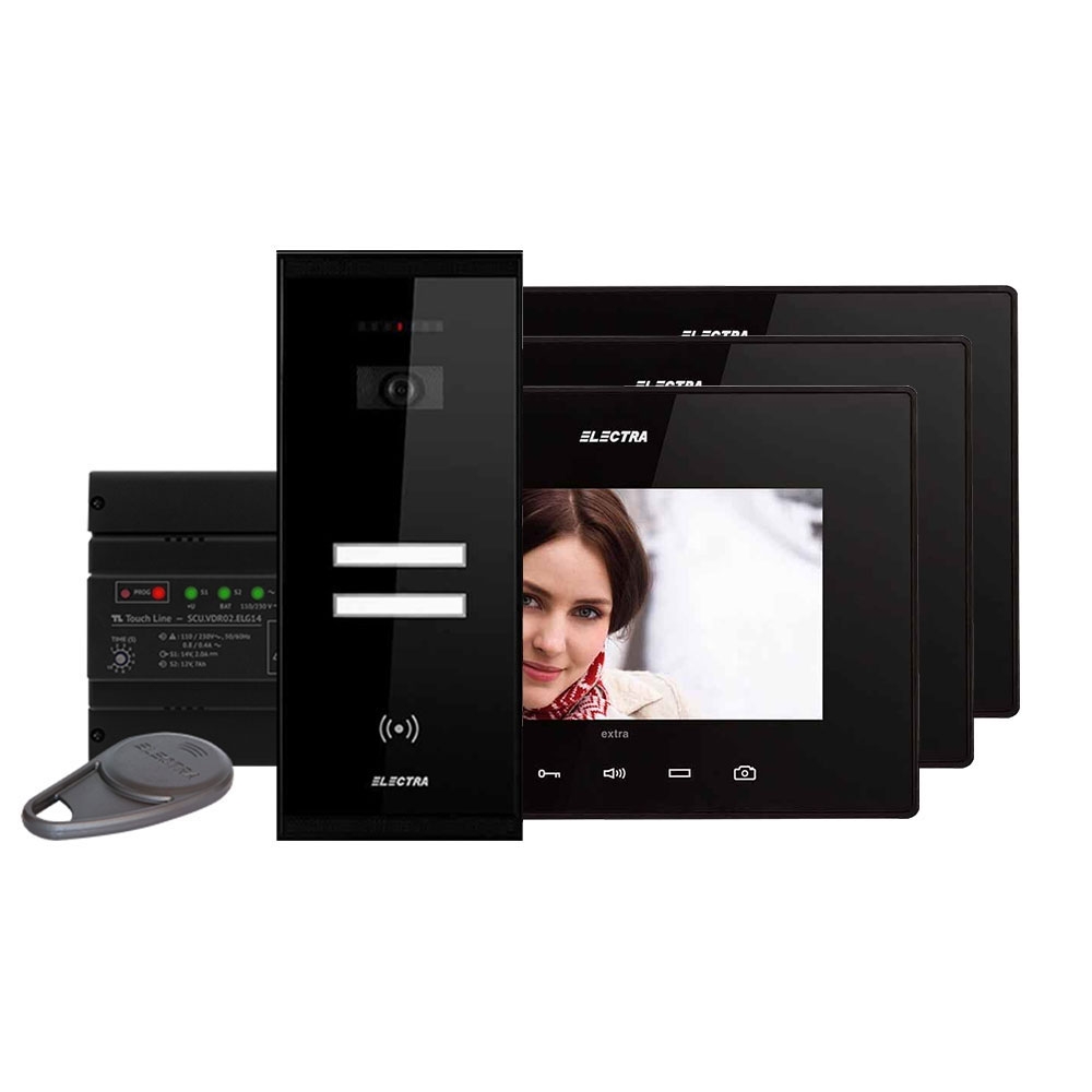 Kit videointerfon Electra Touch Line Extra VKE.P3SR.T7S9.ELB04, 3 familii, aparent, ecran 7 inch