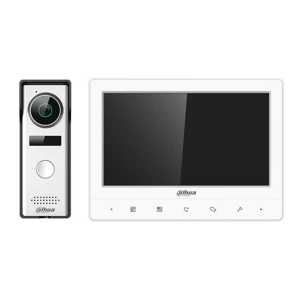 Kit videointerfon Dahua KTA02, 1.3 MP, 1 familie, auto IR, aparent, 7 inch 1.3 imagine noua