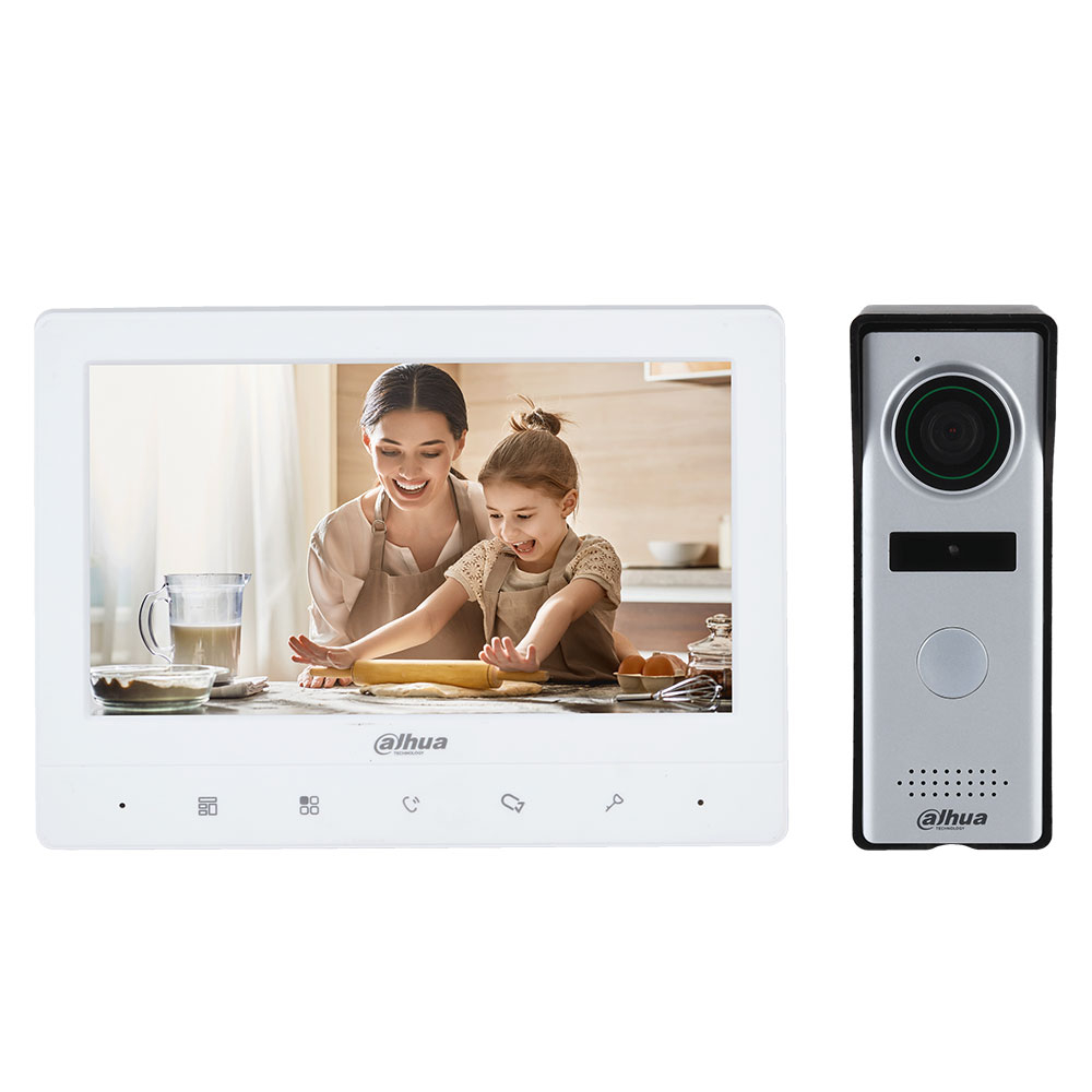 Kit videointerfon Dahua KTA03, 1.3 MP, 1 familie, auto IR, 7 inch, aparent 1.3 imagine Black Friday 2021