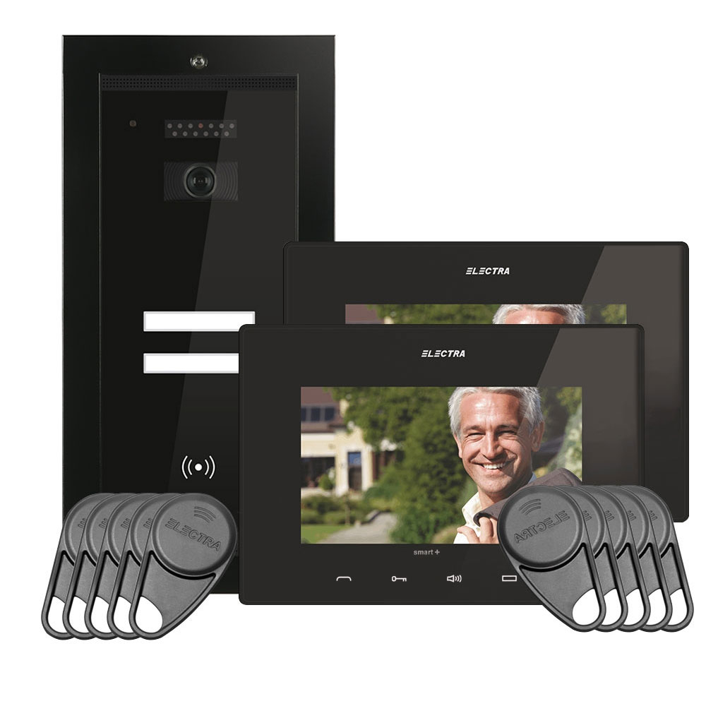 Kit videointerfon Electra Touch Line Smart+ VKM.P2FR.T7S4.ELB04, 2 familii, ingropat, ecran 7 inch