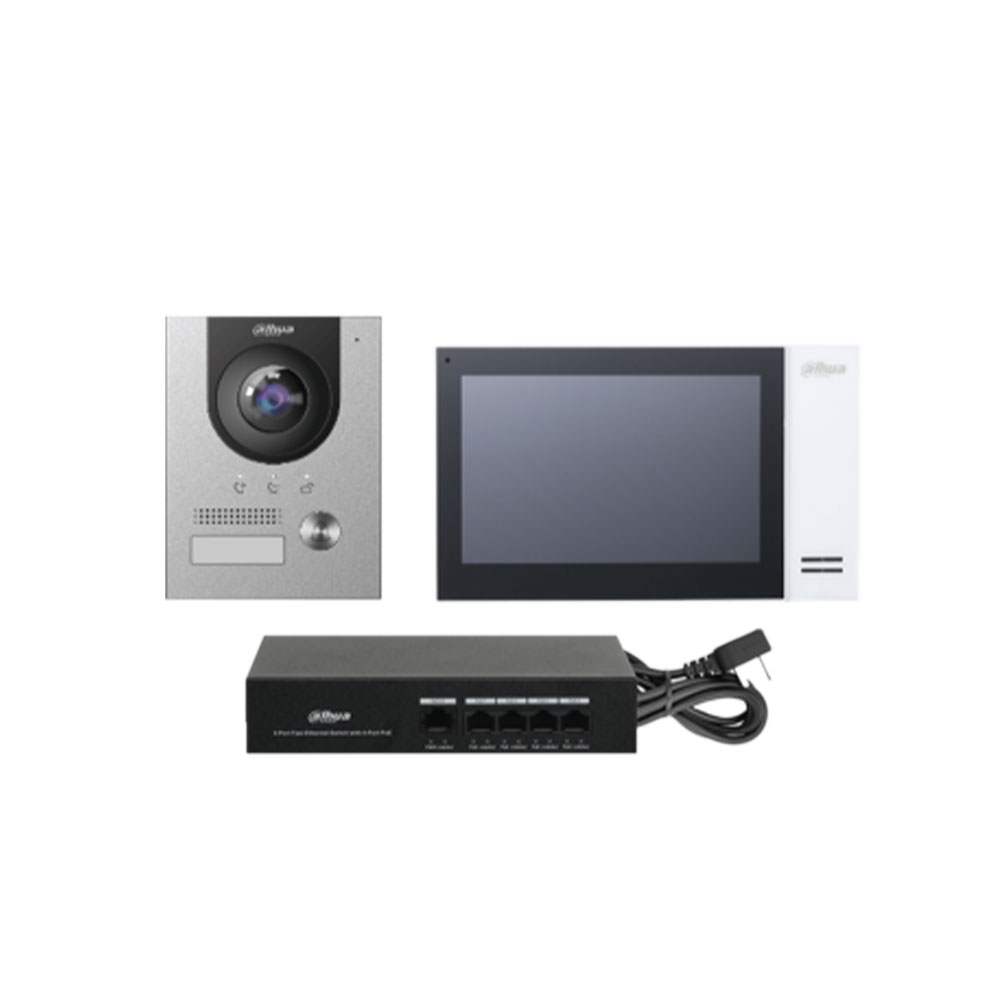 Kit videointerfon IP Dahua KTP01-S2(S), 2 MP, IR, 7 inch, aparent, PoE, slot card aparent imagine noua idaho.ro