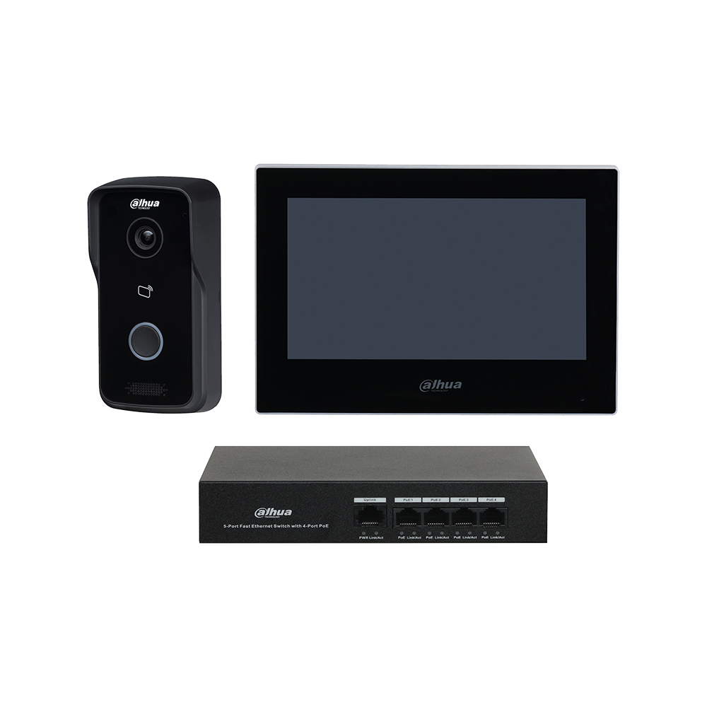 Kit videointerfon IP Dahua KTP03, 1MP, 1 familie aparent, 7 inch, IC card, PoE Dahua