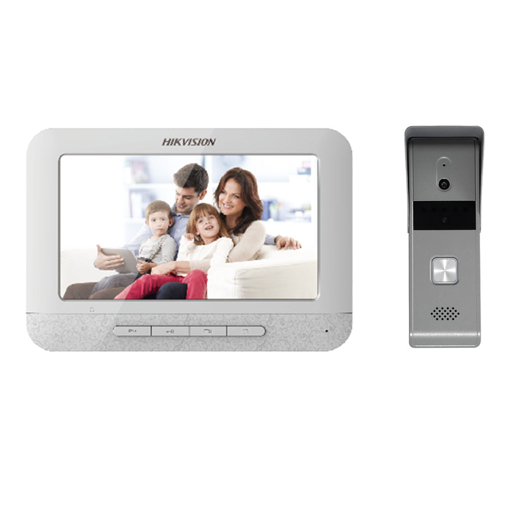 Kit videointerfon pe 4 fire Hikvision DS-KIS203, 1 familie, 7 inch, aparent Hikvision imagine noua idaho.ro