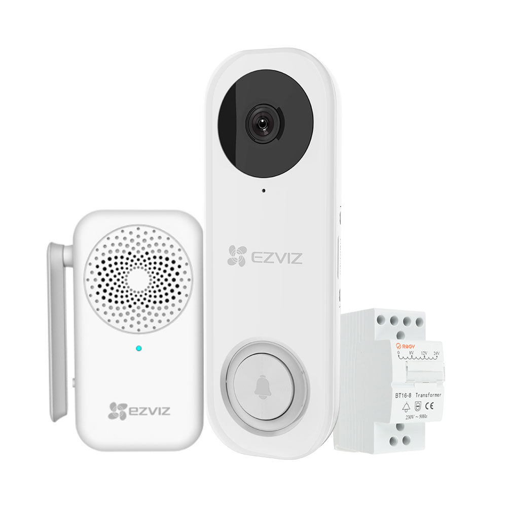 Kit videointerfon WiFi cu sonerie smart EZVIZ DB1C-CMT-CHIME-BT16, 2 MP, 2.1 mm, Night Vision, 1 familie, slot card, aparent spy-shop