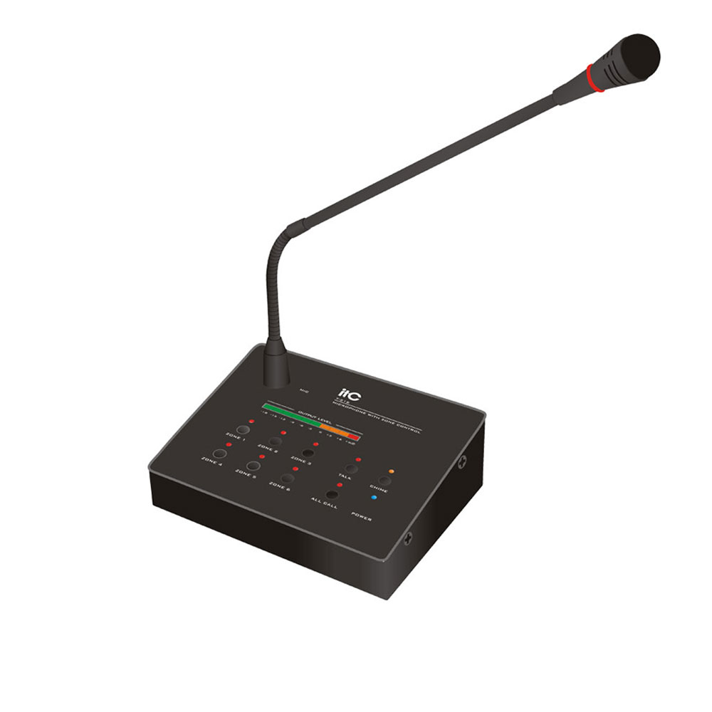 Microfon audio cu 6 zone pentru sisteme de Public Address ITC T-216, RS458, 10 W, distanta de comunicare 1 Km ITC