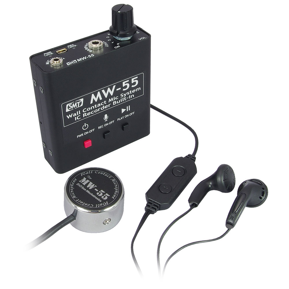 Microfon de contact (perete) cu reportofon Sun Mechatronics MW-55, 11 ore, 550 mAh, 2 GB SMT