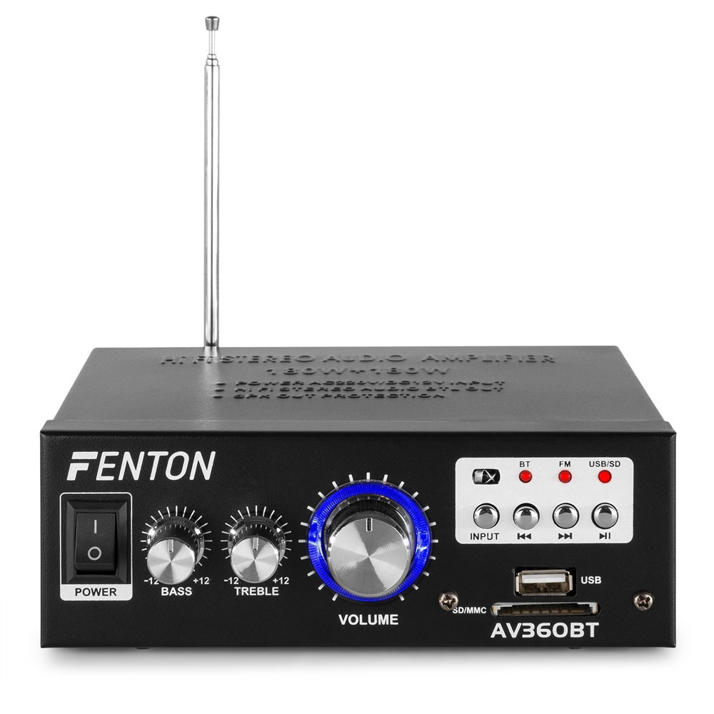 Mini amplificator Fenton AV360BT 103.144, USB/SD, Bluetooth, MP3, Tuner FM, 2x15W, 8 ohm la reducere Fenton