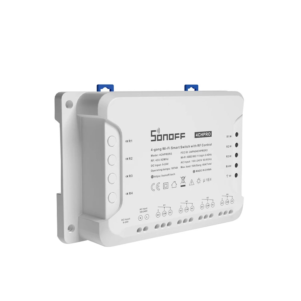 Modul de comanda smart WiFi Sonoff 4CHPROR3, 4 canale, 40A/8800W, 2.4 GHz, 433 MHz, inching/interlock/self-locking (WiFi