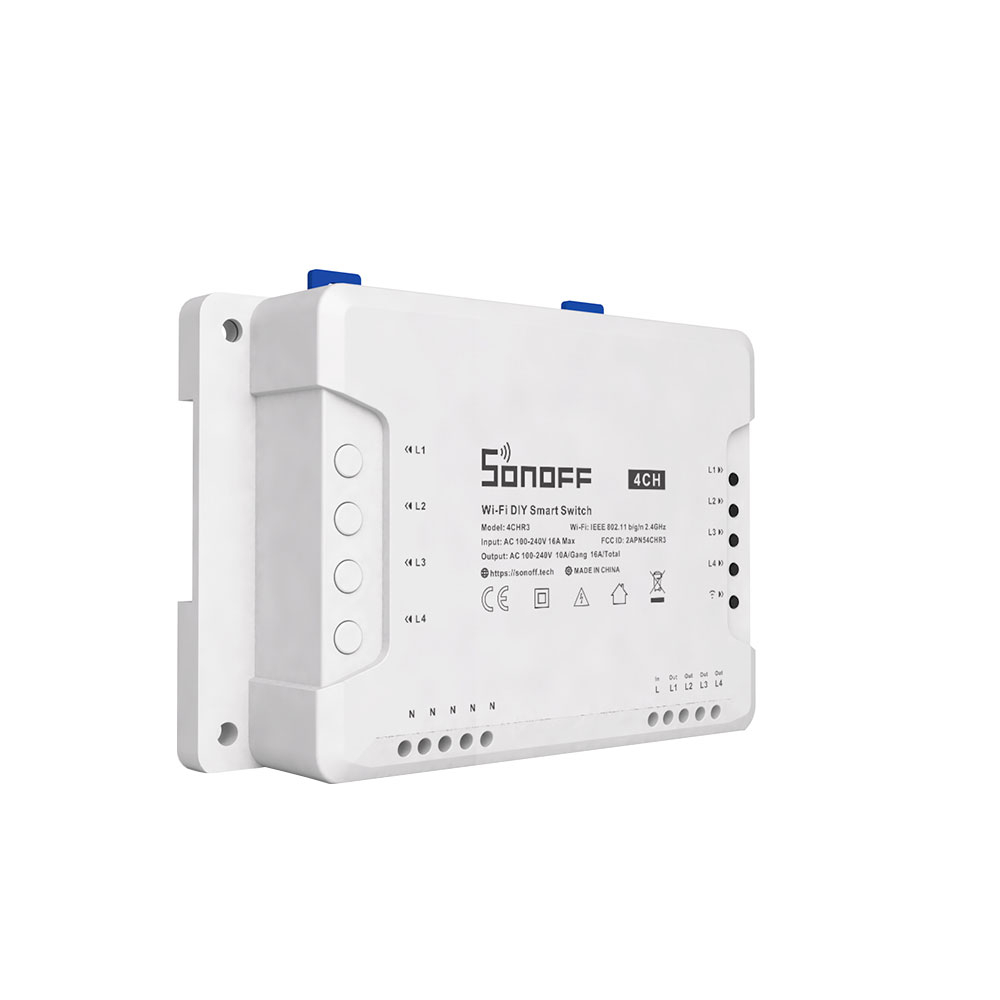 Modul de comanda smart WiFi Sonoff 4CHR3, 4 canale, 16A/3500W, 2.4 GHz, inching/interlock/self-locking 16A/3500W imagine noua idaho.ro