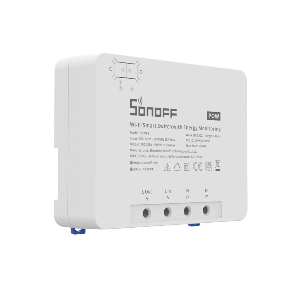 Modul de comanda smart WiFi Sonoff POWR3, 1 canal, 25A/5500W, 2.4 GHz, contor consum la reducere 2.4