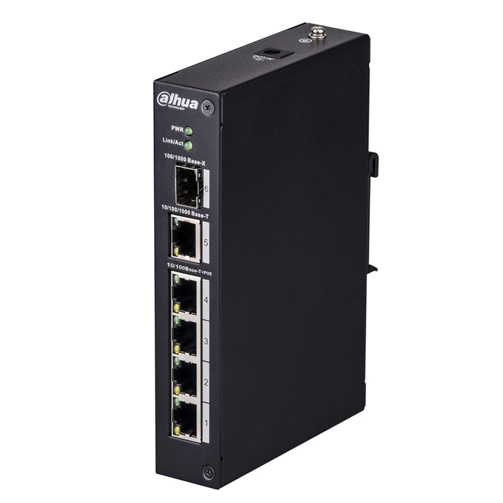 Switch cu 4 Porturi PoE Dahua PFS3106-4P-60, 8000 MAC, 1000 Mbps