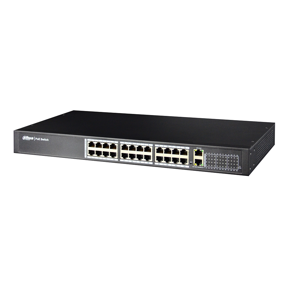 Switch cu 24 Porturi PoE Dahua PFS4026-24P-370, 16000 MAC, 1000 Mbps, cu management Dahua