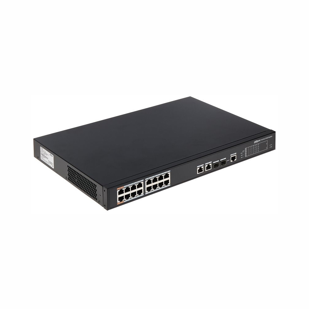 Switch cu 16+4 porturi PoE Dahua PFS4218-16ET-190, 4000 MAC, 1000 Mbps, cu management Dahua imagine noua idaho.ro
