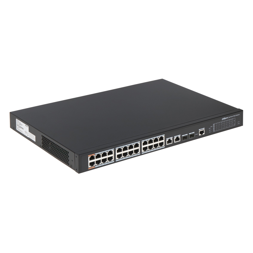 Switch cu 24+4 porturi PoE Dahua PFS4226-24ET-240, 4000 MAC, 1000 Mbps, cu management Dahua