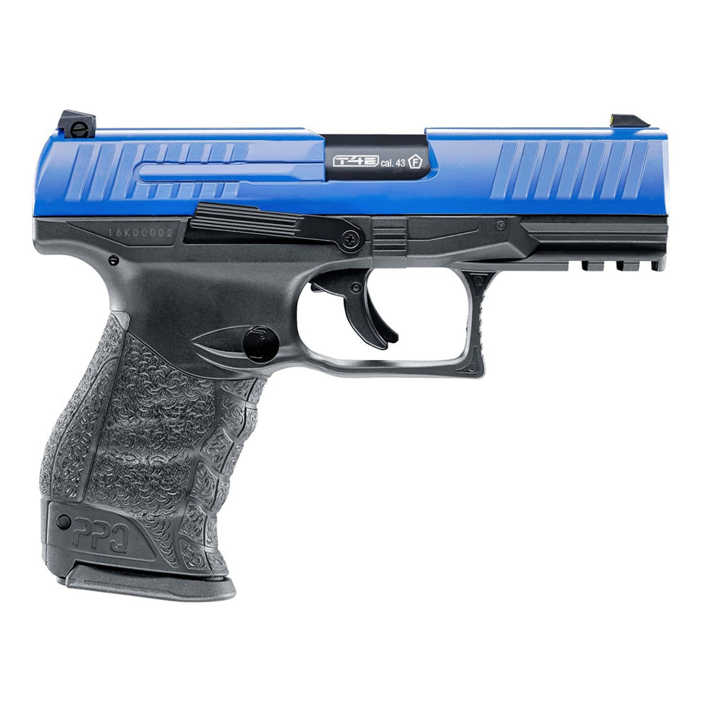 Pistol paintball cu bile de cauciuc/creta/vopsea Umarex Walther PPQ M2 T4E, cal.43, albastru, 5 Jouli la reducere albastru