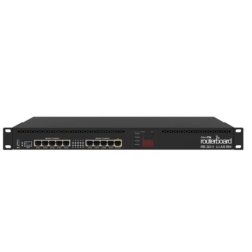 Router MikroTik RB3011UIAS-RM, 10×10/100/1000 Mbps, port SFP, PoE pasiv 10x10/100/1000 imagine Black Friday 2021