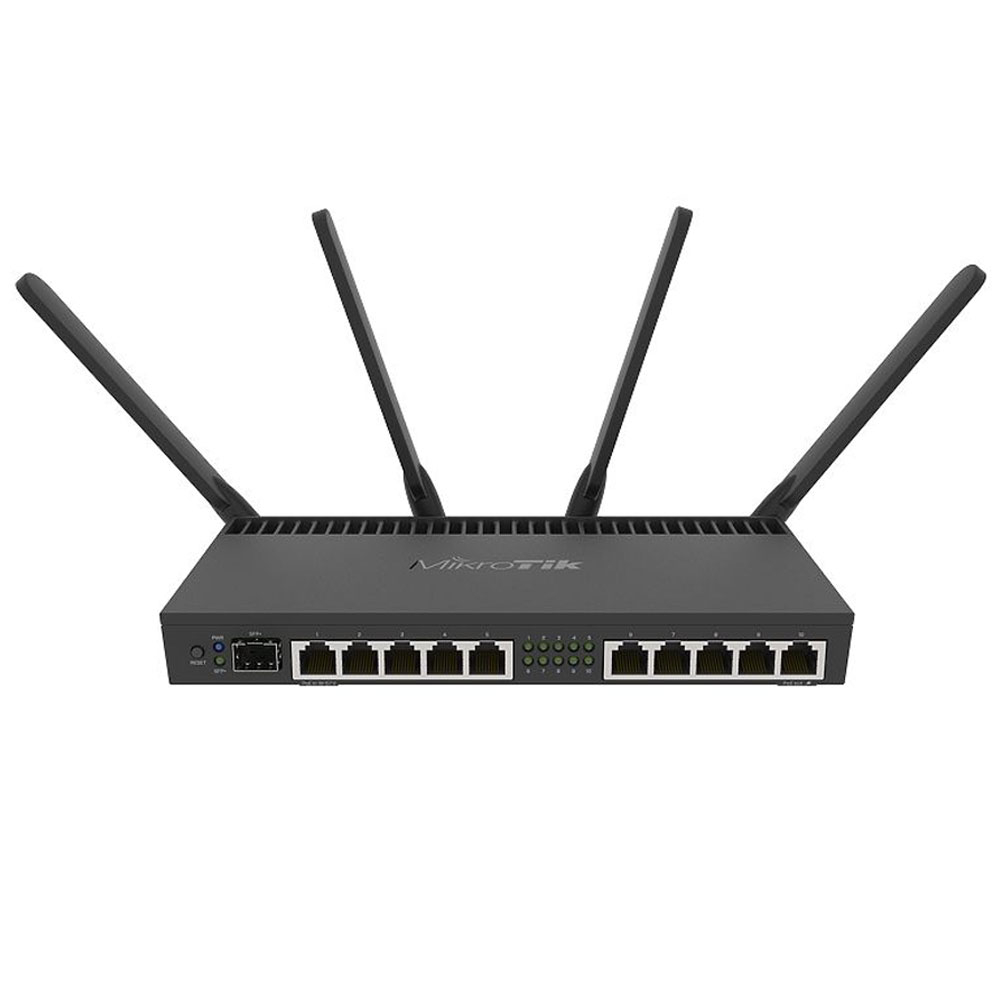 Router wireless Gigabit dual band MikroTik RB4011IGS+5HACQ2HND-IN, 10 porturi, port SFP+, 2.4/5 GHz, 300/1733 Mbps, PoE pasiv 2.4/5 imagine noua tecomm.ro